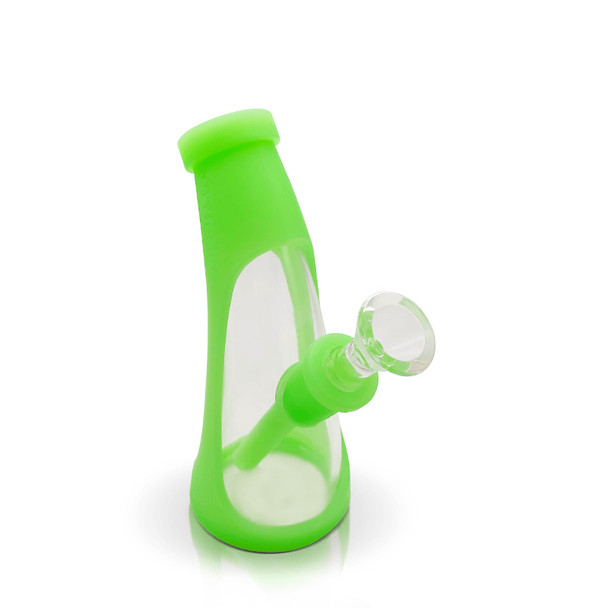 5.5" Waxmaid Horn Mini: Glow Green - Silicone Glass Hybrid Bong