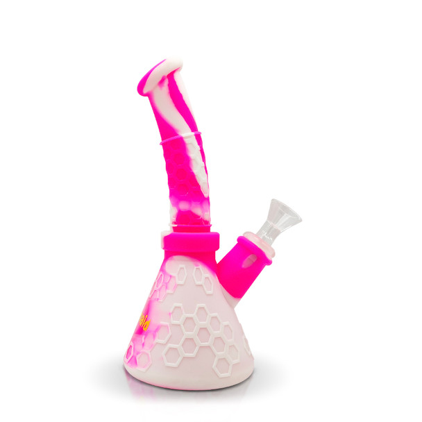 8.5" Waxmaid Hobee S: Honeycomb Pink Cream - Silicone Beaker Bong