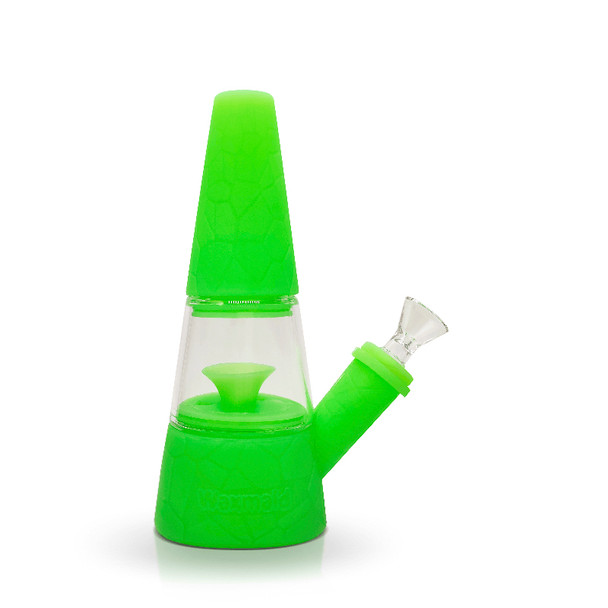 7.8" Waxmaid Fountain: Glow Green - Silicone and Glass Hybrid Bong