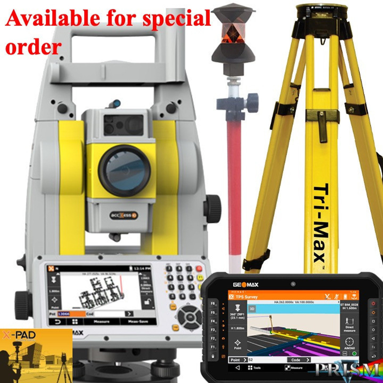 GeoMax Zoom 95 A5   Robotic Total Station Package, Android Data Collector, X-Pad Software, Tripod and Pole.