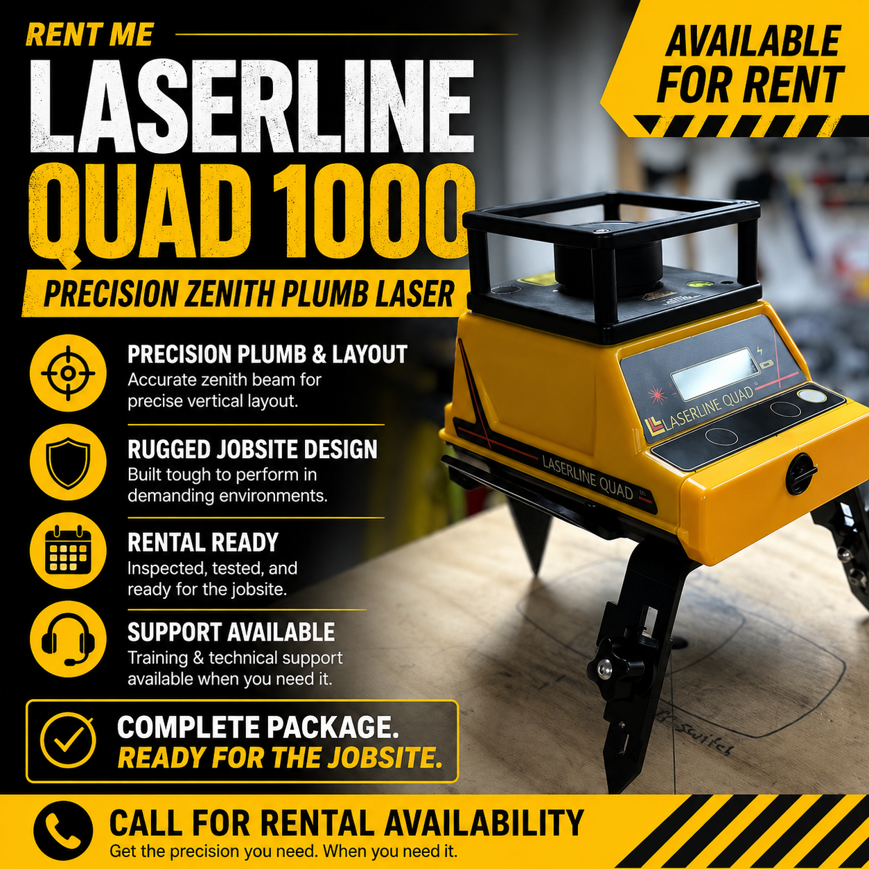 For rent: Precision Zenith Plumb Laser Quad 1000
