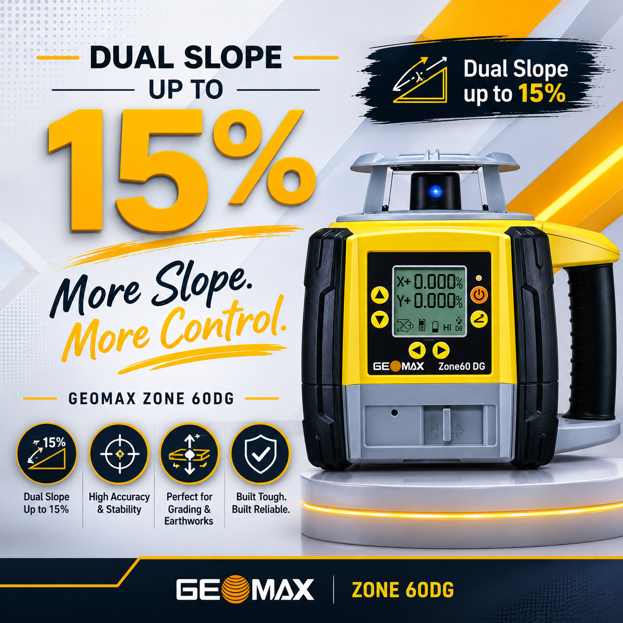 Geomax Zone 60DG up to 15% Dual Grade Laser Level, ZRB90 receiver w/Certificate of Calibration. (6013528)
