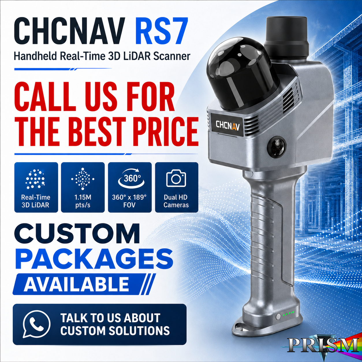 CHCNAV RS7 handheld real-time 3D LiDAR SLAM scanner for indoor mapping, point clouds, scan-to-BIM, and reality capture