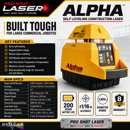 ProShot Alpha w/R9 Receiver Horizontal Laser Level.