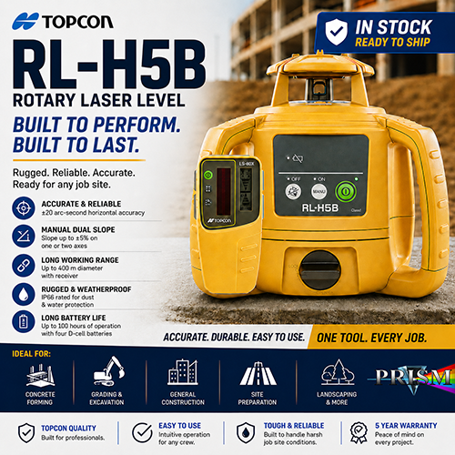 Topcon RL-H5B self-leveling rotary construction laser for grading, excavating, elevation checks, and general construction
