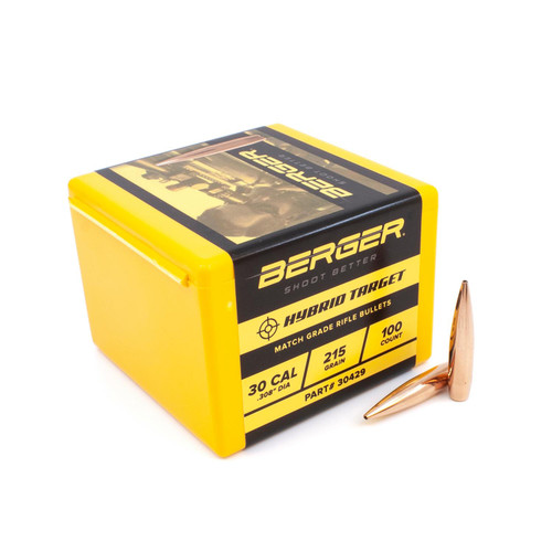 215 Grain Hollow Point Boat Tail 30 Caliber (.308 Diameter) Berger Hybrid Target Bullets (Bx of 100)