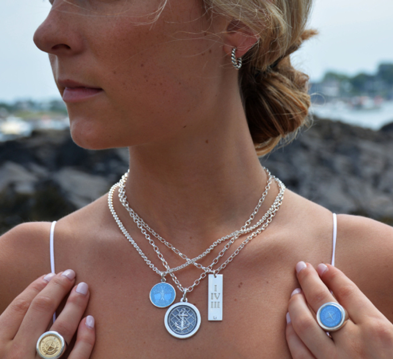 St. Christopher Necklace in Two Tone Blue // Get Back Necklaces