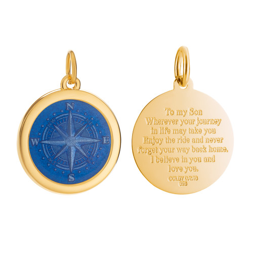 Colby Davis Pendant: Medium Mother's Compass - Son - Gold Vermeil