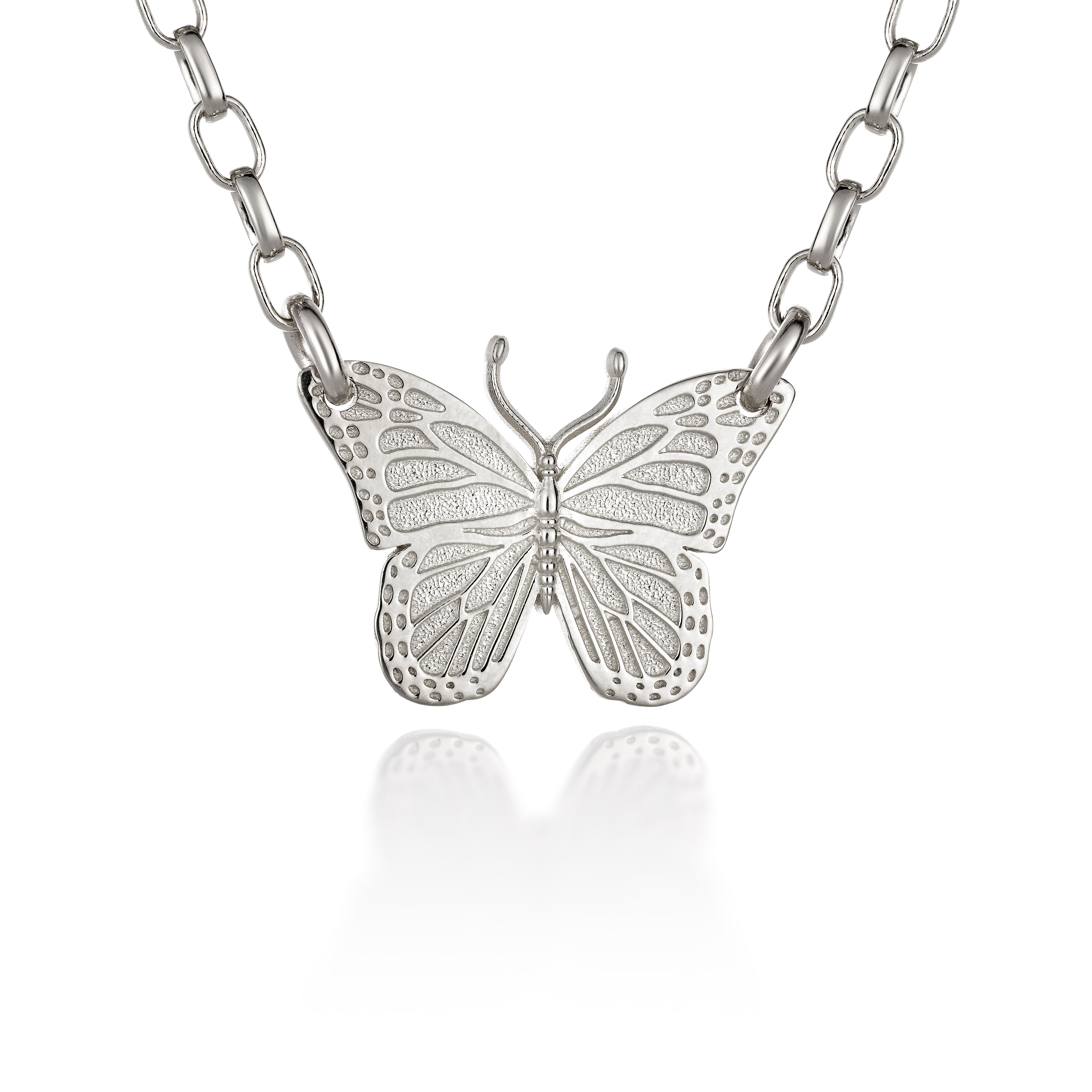 Silver Rose Butterfly Pendant Necklace | Classy Women Collection