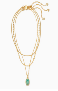Framed Dani Triple Strand Necklace - Gold Sea Green Chrysocolla