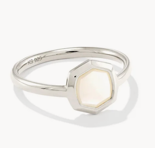 Davis Small Stone Band Ring - Sterling Silver Ivory Mother of Pearl 