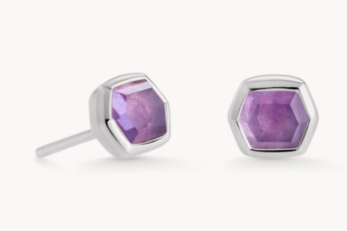 Davie Stud Earrings - Sterling Silver Amethyst 