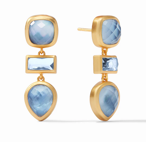 Antonia Tier Earring - Gold Iridescent Chalcedony Blue 