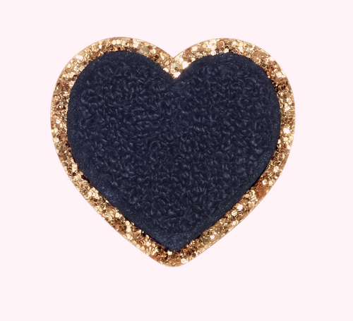 Mini Glitter Varsity Heart Patches - Sapphire 