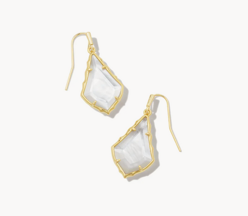 Small Faceted Alex Drop Earrings - Gold Ivory Mother of Pearl 