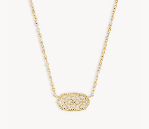 Elisa Short Pendant Necklace - Gold Filigree Metal 