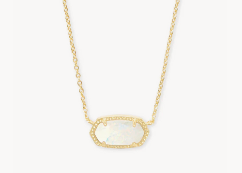 Elisa Short Pendant Necklace - Gold White Opal