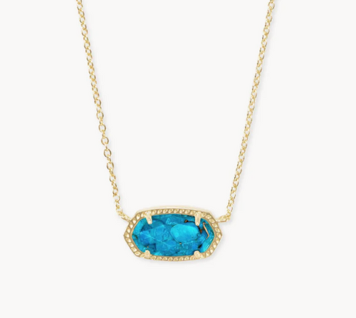 Elisa Short Pendant Necklace - Gold Bronze Veined Turquoise 