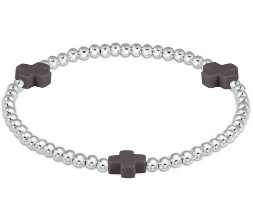Signature Cross Sterling Pattern 3mm Bead Bracelet - Charcoal 