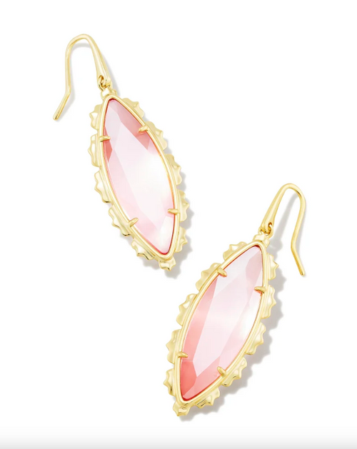 Genevieve Drop Earrings - Gold Luster Plated Pink Cat's Eye Glass