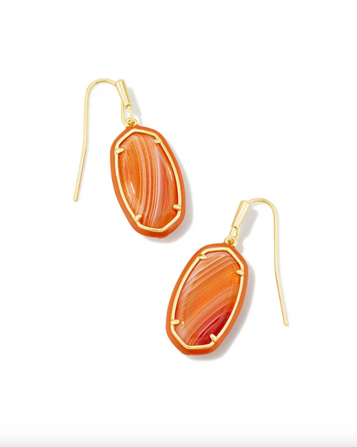 Dani Enamel Frame Drop Earrings - Gold Orange Banded Agate 