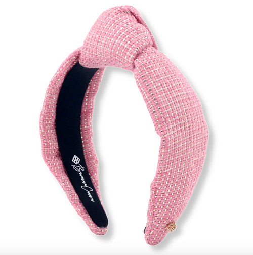 Solid Pink Tweed and Gold Headband - Pink 