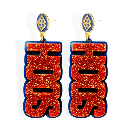 Orange Glitter and Navy HOOS Earrings - Orange 