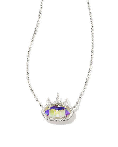 Elisa Unicorn Short Pendant Necklace - Bright Silver Dichroic Glass
