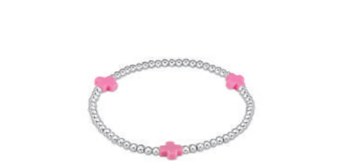 Signature Cross Sterling Pattern 3mm Bead Bracelet - Bright Pink 