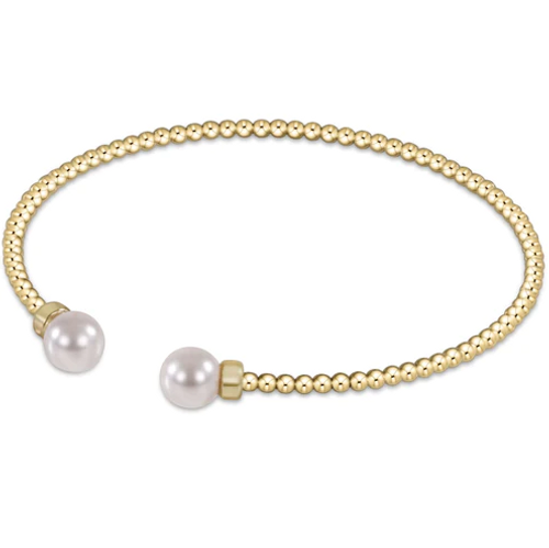 Classic Gold 2mm Bead Cuff - Pearl 