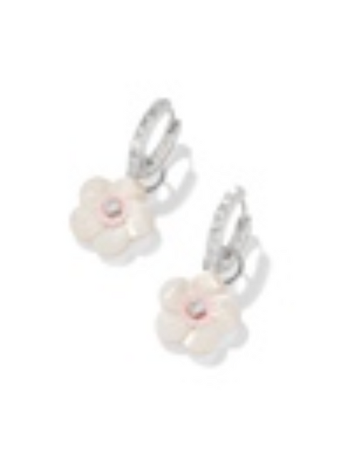 Deliah Huggie Earrings - Silver Iridescent Pink White Mix