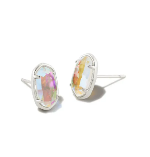 Grayson Stone Stud Earrings - Silver Dichroic Glass 