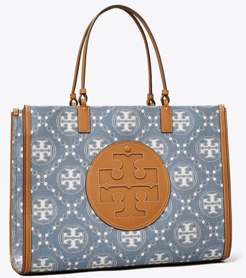 Ella T Monogram Denim Tote - Denim/Multi