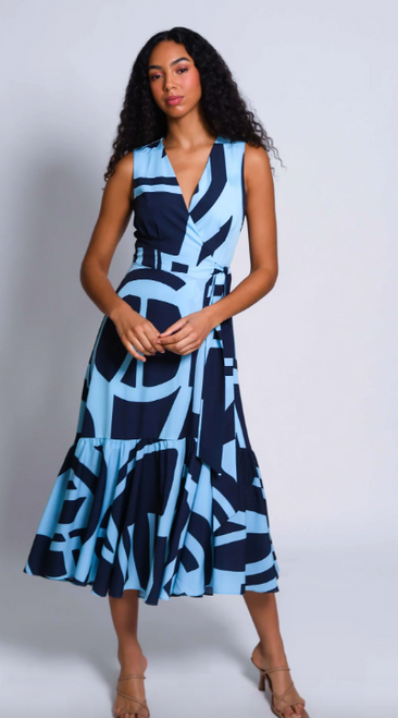 Drea Dress - Navy Turquoise Geo