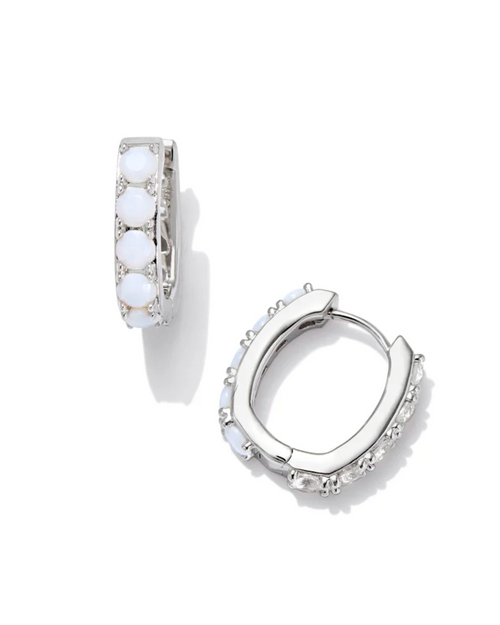 Chandler Hoop Earrings - Silver White Opalite Mix 