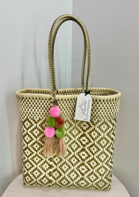 Medium Open Tote - Bone / Gold Diamond 