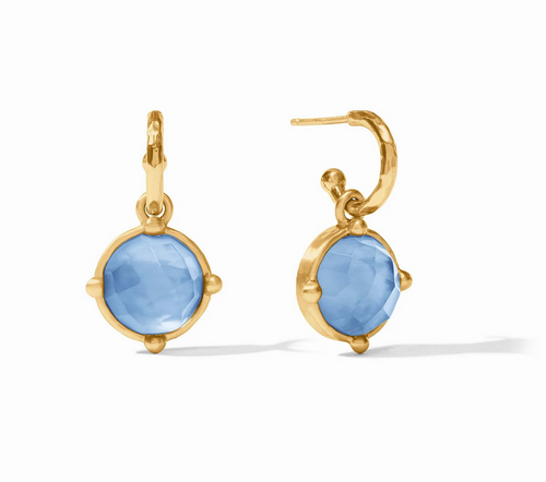 Honeybee Hoop and Charm Earring - Iridescent Chalcedony Blue 