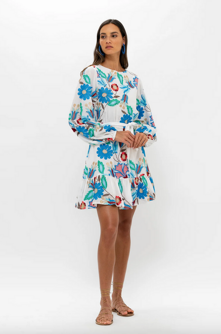 Long Sleeve Flirty Short Dress - Monet Multi 