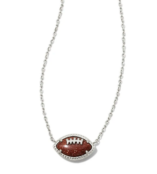 Football Short Pendant Necklace - Silver Orange Goldstone