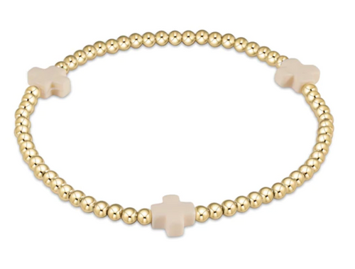 Signature Cross Gold Pattern 3mm Bead Bracelet - Off White 