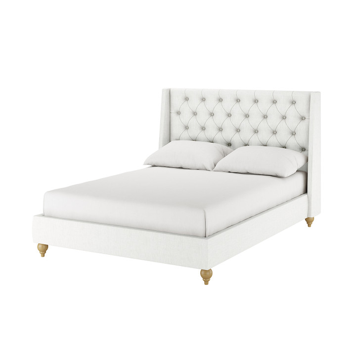 Vilania Tufted Fabric Bed Frame with Headboard - Off White