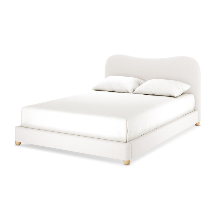 Ginnie Bouclé Bed Frame with Curved Headboard - Cream White
