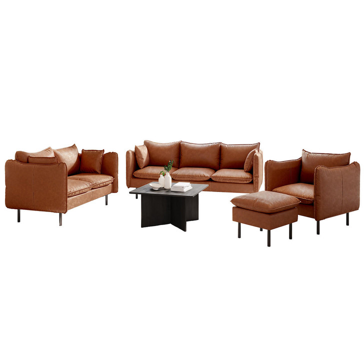 Cassian 7 Seater PU Leather Sofa Set - Mocha
