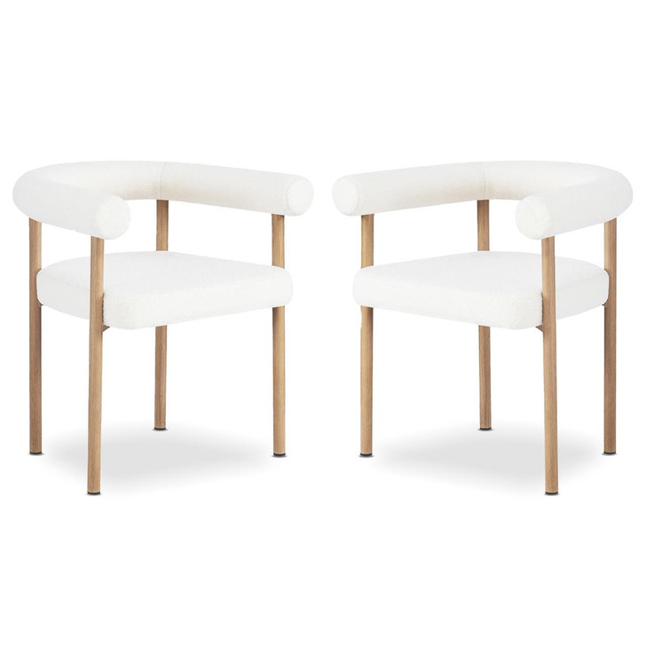 Ohio Curved Boucle Dining Chair with Oak Finish (Set of 2) - Cream