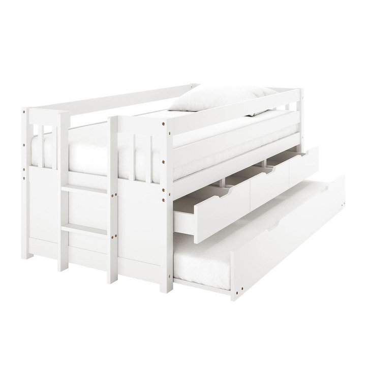 Kiki Solid Pine Bunk Bed with Junior Mattress - White