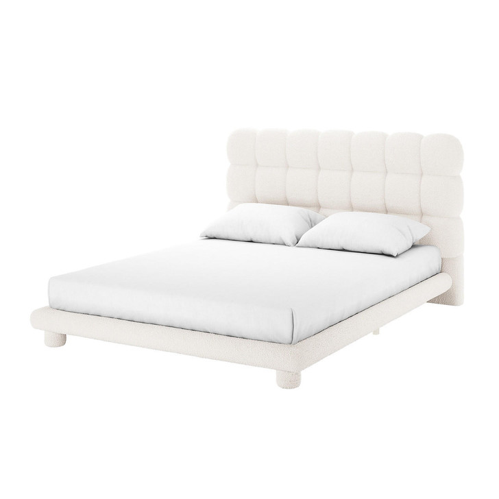 Aina Tufted Bouclé Bed Frame - Cream White - Queen