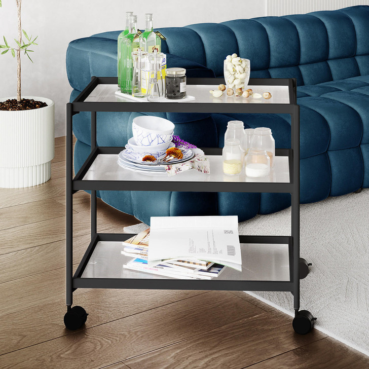 Chelsea 3 Layered Fluted Glass Drinks Trolley