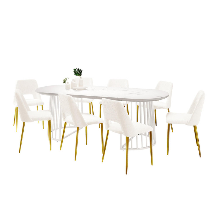 Devon and Geena 8 Seater Boucle Dining Set - White