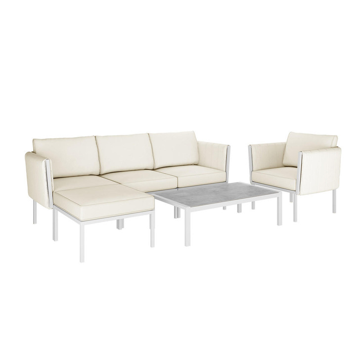 Hulupo 4 Seater Aluminium Outdoor Sofa Set - Cream White