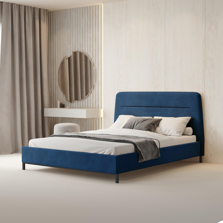 Kenli Velvet Bed and Phoebe Mattress - Ocean Blue - Queen - Lifestyle